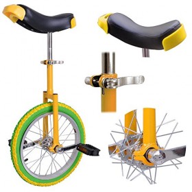 New Deluxe 16″ Inch Unicycle Uni-cycle Unicycles Wheel Cycling Chrome Yellow&Green