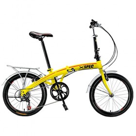 Xspec 20″ 7 Speed Folding Compact Bike Bicycle Urban Commuter Shimano Yellow New
