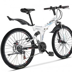 Xspec 26″ 21 Speed Folding Mountain Bike Bicycle Trail Commuter Shimano White