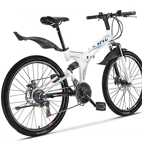 Xspec 26″ 21 Speed Folding Mountain Bike Bicycle Trail Commuter Shimano White