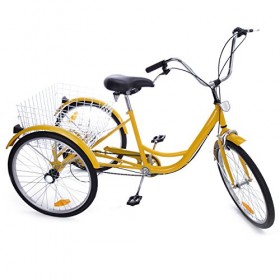 Iglobalbuy Yellow 24″ 6-Speed 3 Wheel Adult Bicycle Tricycle Trike Cruise Bike