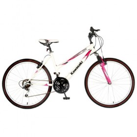 Kawasaki K26G Hardtail Mountain Bike, 26 inch Wheels, 18 inch Frame, Women’s Bike, White/Pink