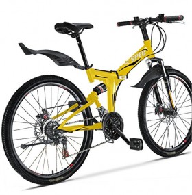 Xspec 26″ 21 Speed Folding Mountain Bike Bicycle Trail Commuter Shimano Yellow