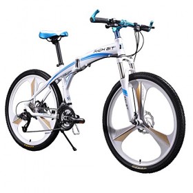 Brand New 601White Blue 26 inch Mens Aluminum Folding Mountain Bike 27 Speeds 3 Spokes