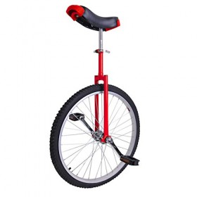 24″ Inch Red Steel Fork Frame Unicycle Wheel Training Style Cycling w/ Stand Release Comfy Saddle Seat Rubber Tire Adjustable Height Balance Mountain Exercise Bike
