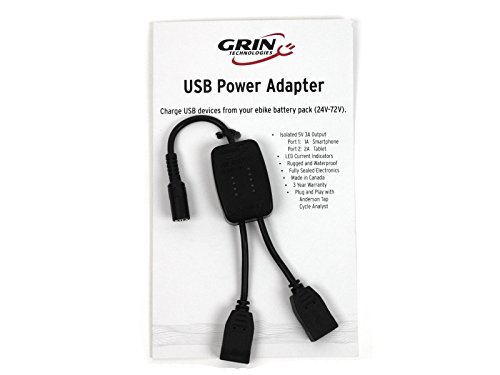 Grin Technologies USB Power Adapter for Electric Bikes / Ebikes. Dual USB Ports to Charge Smartphones, Tablets, Cameras, Etc.