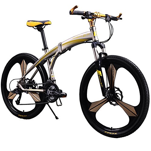 Richbit New 601 Yellow 26 inch Mens Aluminum Folding Mountain Bike 27 Speeds 3 Spokes