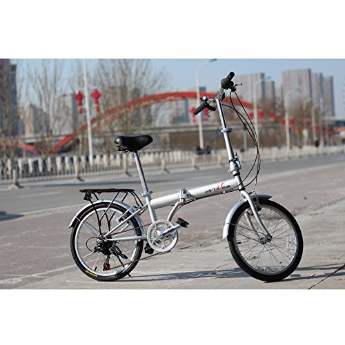 unYOUsual U transformer 20″ Folding City Bike Bicycle 6 Speed Shimano Gear Steel Frame Mudguard Rear Carrier Front rear Wheel Reflectors Silver