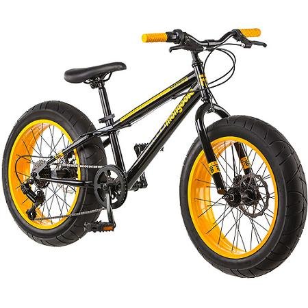 Mountain Bike Mongoose 20 Inch All Terrain Fat Tire Sleek Look Aluminum Steel Frame Front Suspension Smooth Riding Alloy Wheels Rear Derailleur 7 Speed Dual Disc Brake Twist Shifter 3 Piece Crank