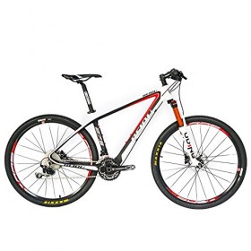 BEIOU® Carbon Fiber 650B Mountain Bike 27.5-Inch 10.7kg T800 Ultralight Frame 30 Speed SHIMANO M610 DEORE MTB Glossy 3K CB20 (White&Red, 17-Inch)