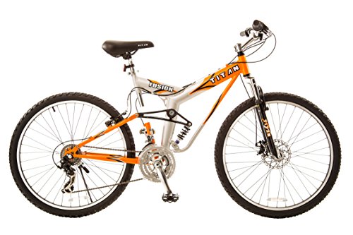 Titan #137 Fusion PRO Alloy Dual Suspension All Terrain 21-Speed 19-Inch Frame Mountain Bike, Orange/Silver, Large