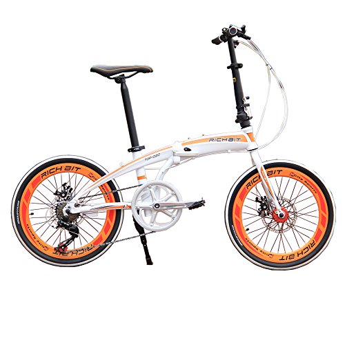 RT-20 Aluminum Frame White Orange Mini Bike Folding Bicycle 20 in Shimano 7 Gears City Sports Bike Mechanical Brakes