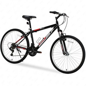 GTM 26″ 18 Speed MTB Mountain Bike Shimano Hybrid w/Water Bottle Holder, Black Red