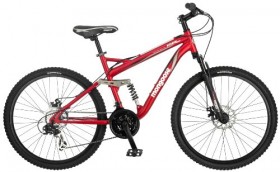 Mongoose Stasis Comp 26-Inch Full Suspension Mountain Bicycle, Matte Red, 18-Inch Frame