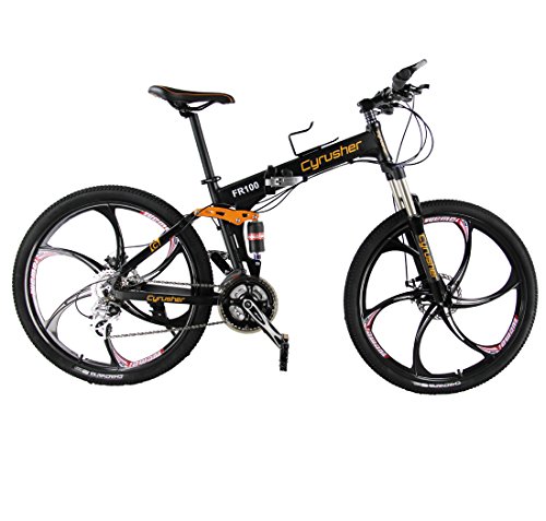 New Updated Cyrusher FR100 Black Shimano M310 ALTUS Full Suspenion 24 Speeds Folding Mens Mountain Bike Bicycle 17 in * 26 in Aluminium Frame Disc Brakes