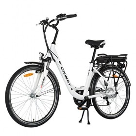 Onway 26 Inch 6 Speed Woman City Electric Bicycle, 36V 250W Aluminium Alloy E Bike with Pedal Assist and Twist Throttle