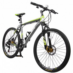 Merax Finiss 26″ Aluminum 21 Speed Mountain Bike with Disc Brakes (Fashion Gray&Green)
