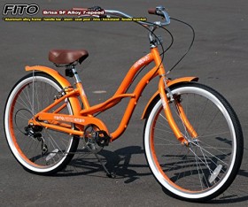 Anti-Rust / Light Weight Aluminum Alloy Frame! Fito Brisa SF Alloy SHIMANO 7-speed Women – Orange, 26″ Wheel Beach Cruiser Bike Bicycle