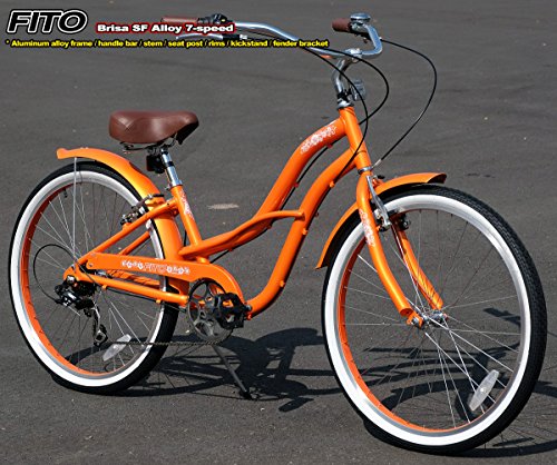 Anti-Rust / Light Weight Aluminum Alloy Frame! Fito Brisa SF Alloy SHIMANO 7-speed Women – Orange, 26″ Wheel Beach Cruiser Bike Bicycle