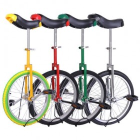 Unicycle 18″ Wheel with Large Saddle in Unique Design with Heavy Duty Unicyle Stand
