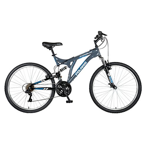 Polaris Scrambler Full Suspension Mountain Bike, 26 inch Wheels, 19.5 inch Frame, Men’s Bike, Grey